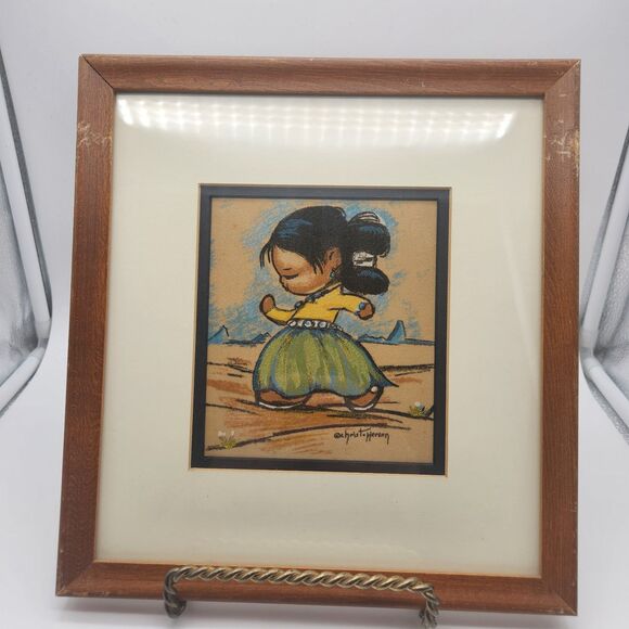Gerda Christofferson Native American Indian Child Framed Matted Signed - Picture 1 of 7